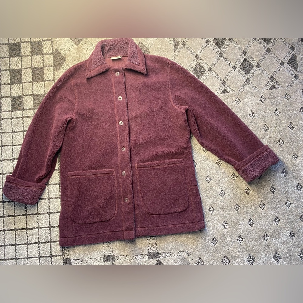 LL Bean Womens Deep Purple Fleece Collared thick Jacket Buttons. Sz M